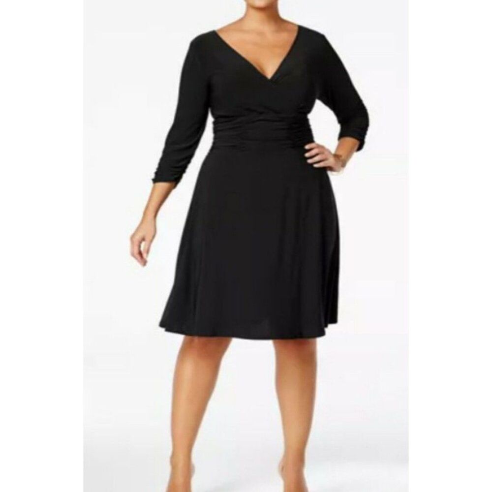 NY Collection Black Ruched A-Line Cocktail Dress Plus Size 1X NWT